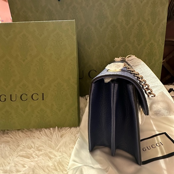 Authentic GUCCI Dollar Calfskin Small Interlocking G Shoulder Bag Caspian NEW - Picture 6 of 11